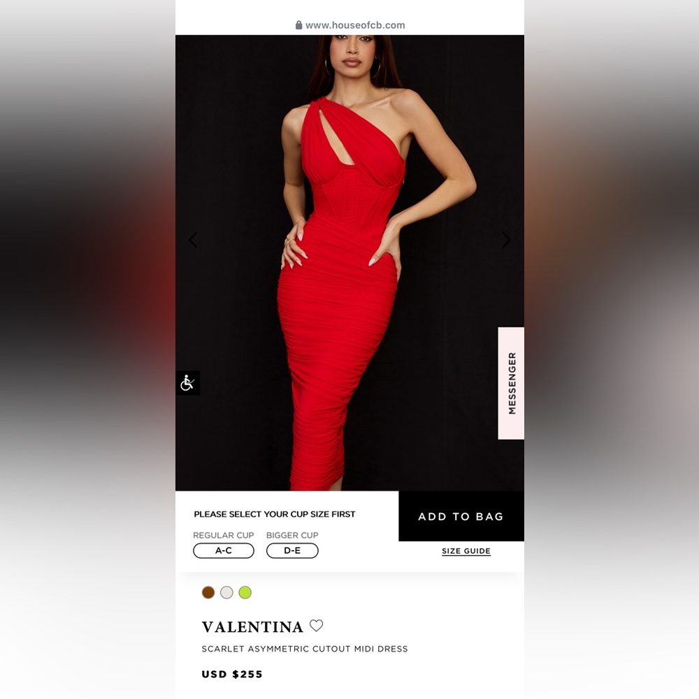 House of CB VALENTINA SCARLET ASYMMETRIC CUTOUT MIDI DRESS